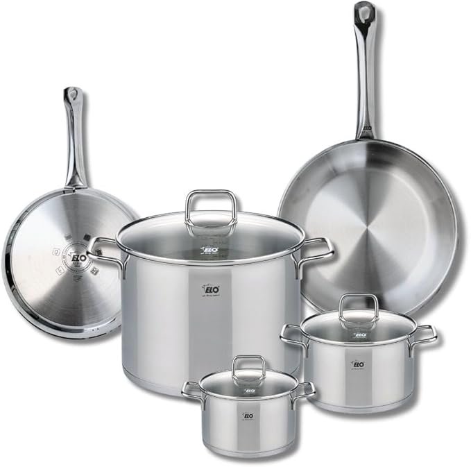 ELO 9503750 Cookware Set 5 Pieces 2 Frying Pans 24 and 28 cm and 3 Saucepans 14 16 and 26 cm Elo Profi Citrine Stainless Steel Induction