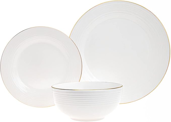 Godinger Dinnerware Set Plate Bowl Saba Gold- Service of 6