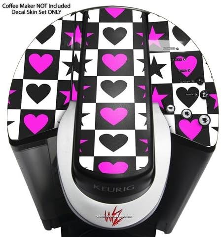 Decal Style Vinyl Skin compatible with Keurig K40 Elite Coffee Makers Hearts And Stars Pink (COFFEE MAKER NOT INCLUDED)