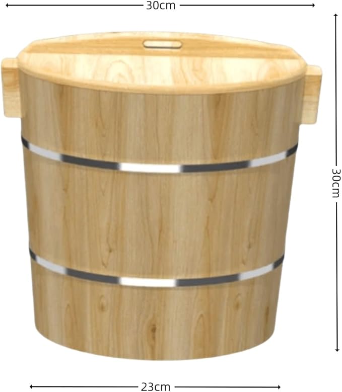 Wooden Rice Barrel Rice Steaming Barrel Rice Mixing Barrel Wooden Storage Barrel Rice Cooking Barrel with Lid for Home Restaurant(30 * 30 * 23cm)