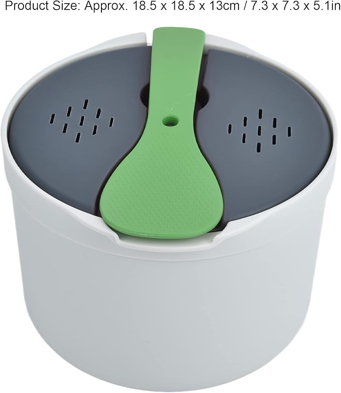 Kitchen Cookware Microwave Rice Cooker 2L Food Grade PP Material Rice Spoon Lid Strainer Steaming Pot Cooker Set (Green