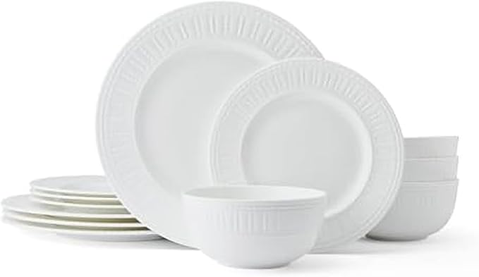 Mikasa Miles Bone China Lightweight Chip Resistant 12 Piece Dinnerware Set Service for 4 White