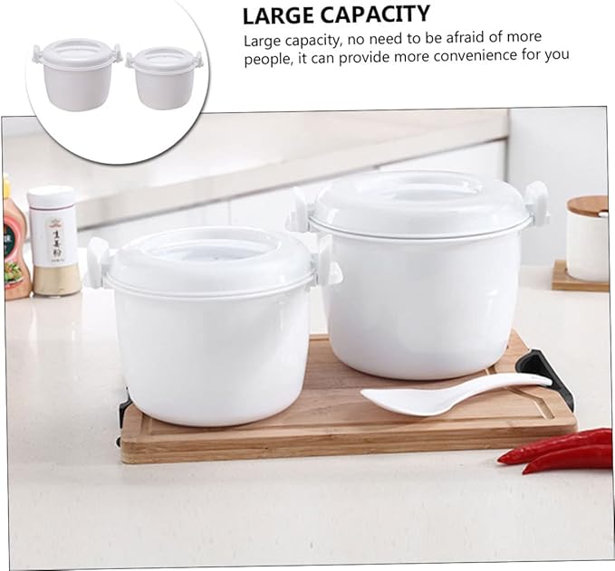 Cabilock 2Pcs Microwave Rice Cooker Large Capacity Plastic Steamer with Top Handle Portable Food Container for Home Office Dormitory Use