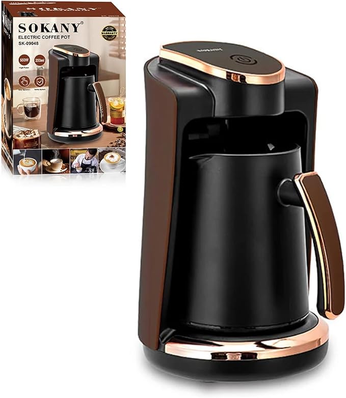 Zunate Electric Turkish Greek Coffee Maker 550W 250ML Single Cup Machine with Included Cup &amp Spoon for Home Office Travel Brewing
