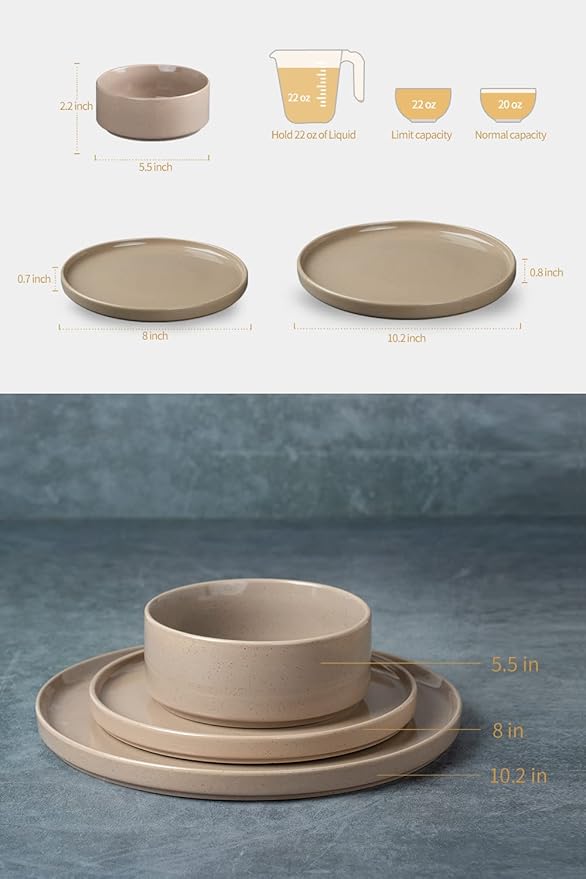 Famiware Nebula Plates and Bowls Set of 12 and Milkyway 4oz Dipping Bowls Set of 6 18 Pieces Dinnerware Sets Cinnamon Brown