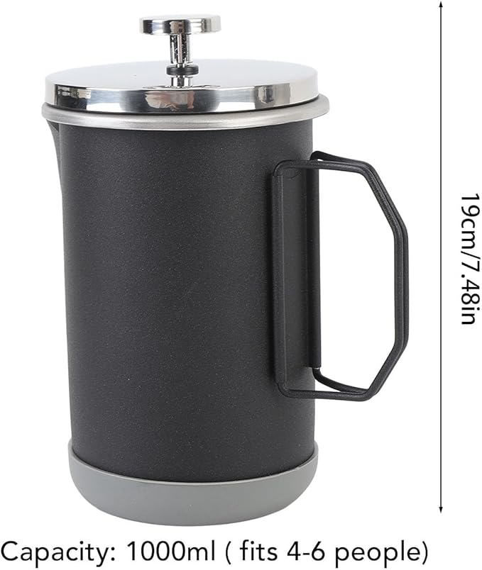 French Press Coffee Maker Portable 304 Stainless Steel Hand Brewed Coffee Press Teapot for Camping 1000ml (Black)