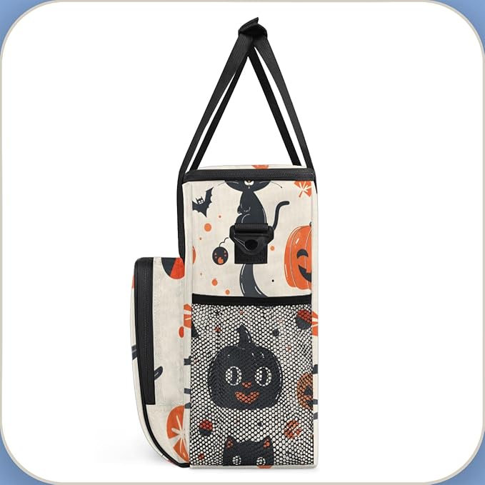Gothic Pumpkin Coffee Maker Carrying Bag Cat Pumpkin Travel Storage Bag Compatible with K-Mini or K-Mini Plus Single Serve Coffee Brewer Carrying Case with Multiple Pockets &amp Shoulder Strap