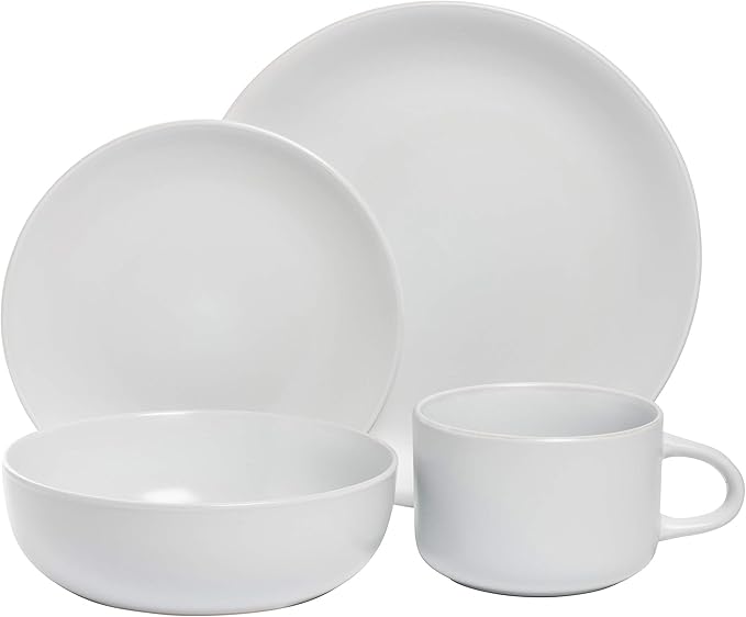 10 Strawberry Street Wazee Matte Coupe Dinnerware Pack of 16 White