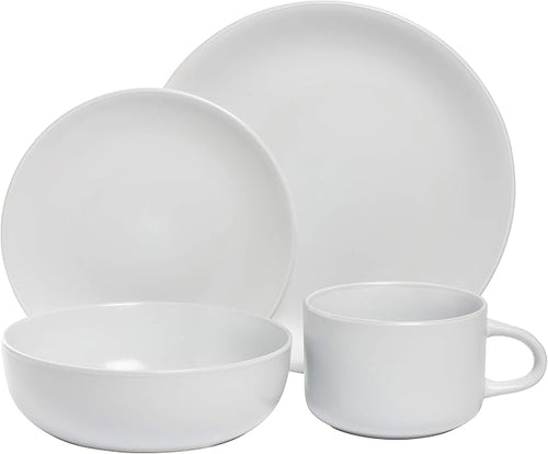10 Strawberry Street Wazee Matte Coupe Dinnerware Pack of 16 White