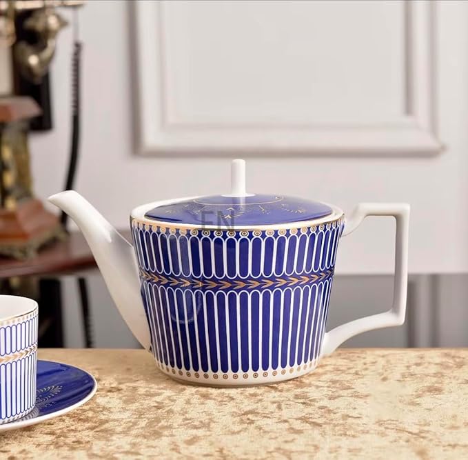 Luxury 58-Piece Bone China Dinnerware Set Blue &amp White with Gold Accents – Dishwasher Safe Fine China Plates Bowls Cups &amp Serving Pieces for Elegant Dining