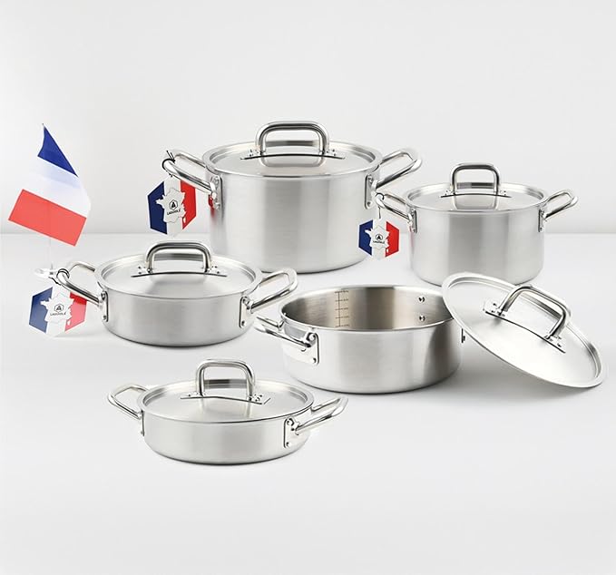 LAGUIOLE Triplex Soup Pot 28 x 17 cm Triplex Stainless Steel 304/Aluminium/430 Capacity 10 L Compatible with All Hobs Including Induction Easy Cleaning Silver