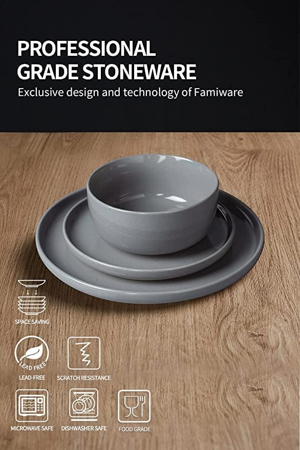 Famiware Milkyway Dinnerware Sets 16 Piece Dish Set Dark Gray