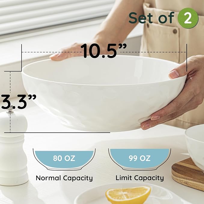 HOMBENE Large Dinnerware Set 16 Piece Service for 4 Bundle with 10.5 Inch Salad Bowls Set of 2