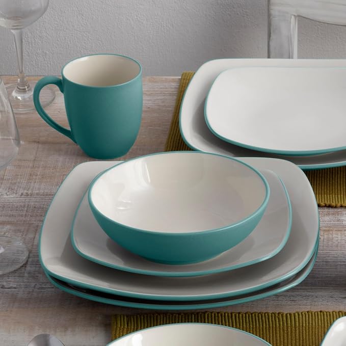 Noritake Colorwave Turquoise 16-Piece Square Dinnerware Set Service For 4