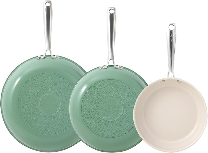 Redchef Non Stick Ceramic Frying Pan Set Non Toxic Ceramic Pans for Cooking 8 9.5 11 Skillet Set No PFAS &amp PTFE &amp PFOA with Stainless Steel Handle Dishwasher &amp Oven Safe Max up to 8