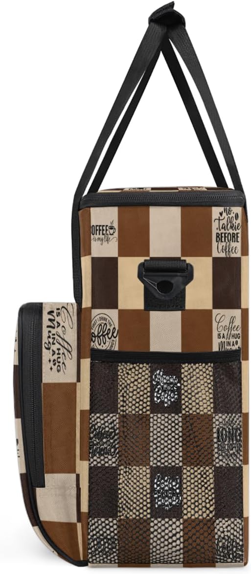 cfpolar Coffee Brown Grid Coffee Maker Carrying Bag Coffees Machine Travel Storage Bag Compatible with K-Mini or K-Mini Plus Portable Single Serve Coffees Brewer Case with Pockets for K-Cup Pods