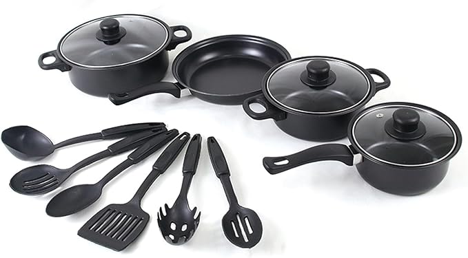 Non Stick Pots and Pans Set 13 Piece Cookware Set with Frying Pans Saucepan Lids Spoon Spatula and Accessories for Home Kitchen Cooking Non Stick Cookware for Daily Use