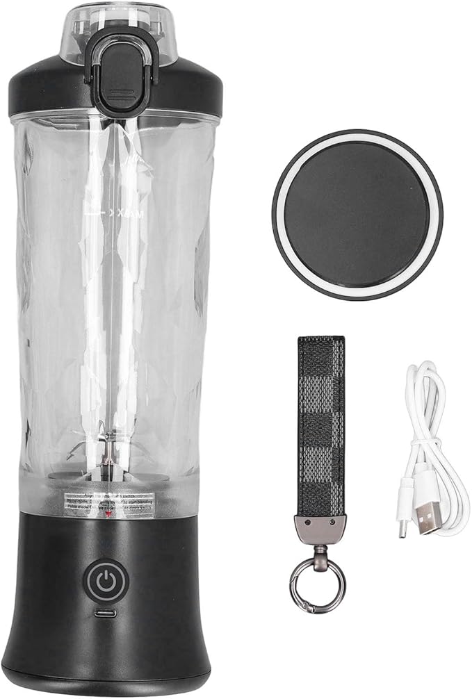 BRRNOO Bottle Portable with Stainless Steel Blades 150W 600ml 18000RPM USB Rechargeable Juicer Cup Electric Fruit Juice Mixer Personal for Travel Black