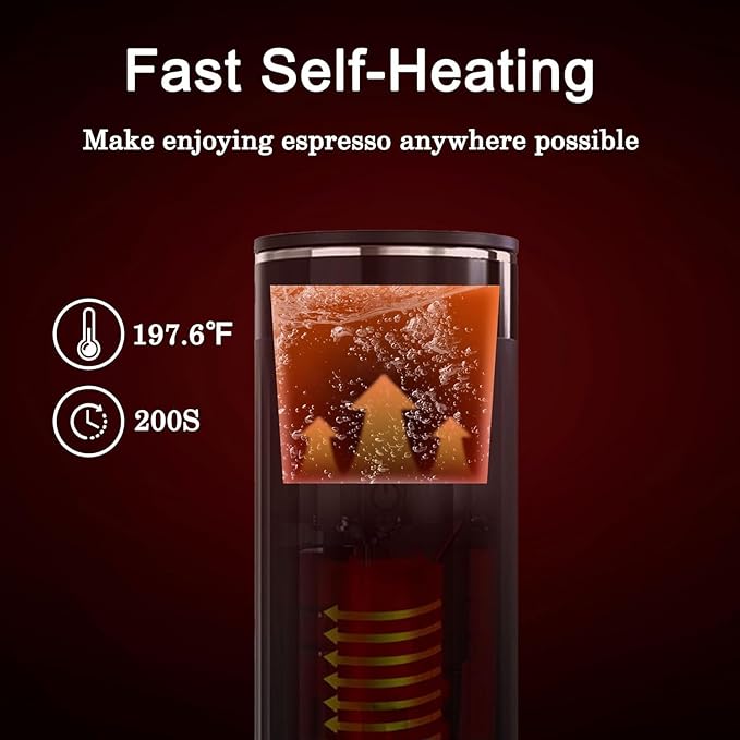 Portable Espresso Machine Car Coffee Maker Self-Heating with Type-C Compatible with Ground Coffee &amp Capsule for Travel RV Hiking Camping Office