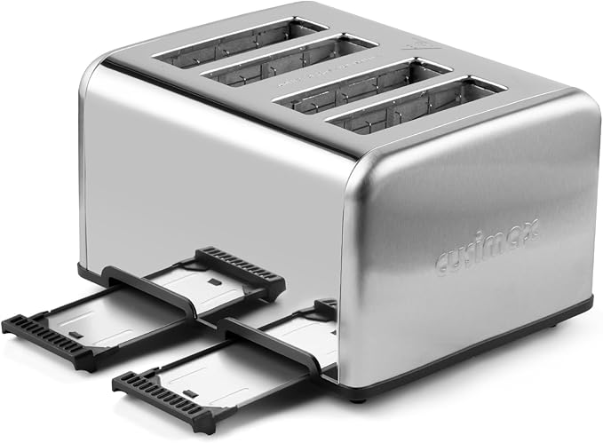Stainless Steel Toaster CUSIMAX 4 Slice Toaster with Smart LED Display Exart Wide Slots 6 Shade Settings 1650 Watts Bagel and Defrost Fuction Cancel Button Removable Crumb Trays
