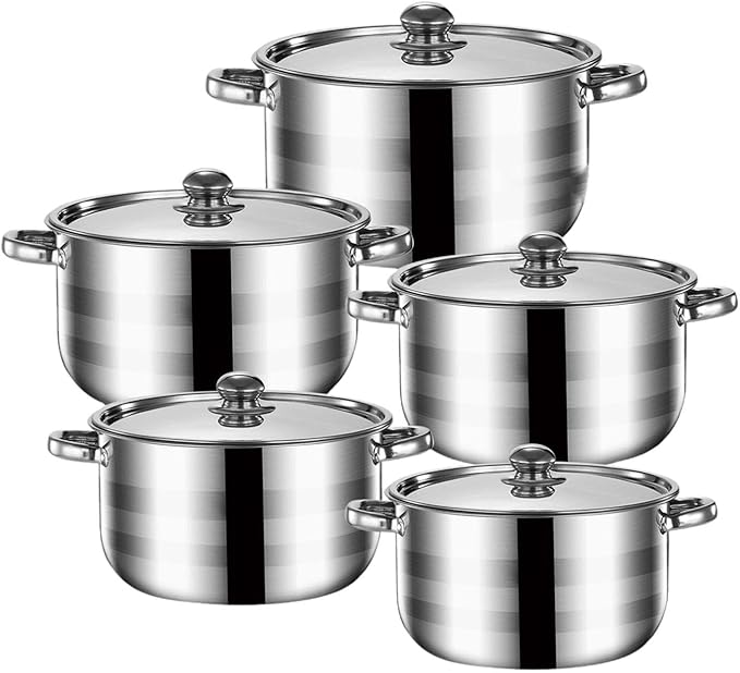 5x Kitchen Cookware Set Soup Pot Easy to Clean Nonstick Portable Sauce Pot Set Kitchen Induction Pot for Kitchen Outdoor Argent Handle