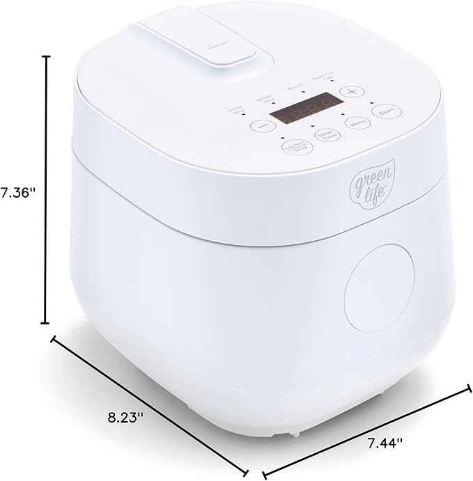 GreenLife Digital Rice &amp Beans Cooker 2-Cups Uncooked/4-Cups Cooked Removable Nonstick Ceramic PFAS-Free Pot One-Touch Presets Oats Quinoa Brown Rice Auto Keep Warm Fuzzy Logic Tech 1.5 Q