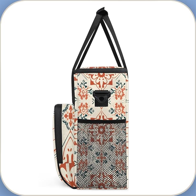 Retro Floral Coffee Maker Carrying Bag Rich Damask Travel Storage Bag Compatible with K-Mini or K-Mini Plus Single Serve Coffee Brewer Carrying Case with Multiple Pockets &amp Shoulder Strap