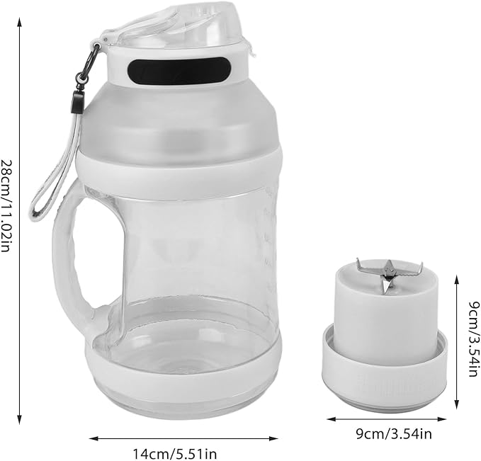 Topyond Portable 2L Sport Blender with 18000rpm Motor 4000mAh Rechargeable Battery USB ChargingDouble Cap Design for Shakes Smoothies JuicesTravel Essential (White)