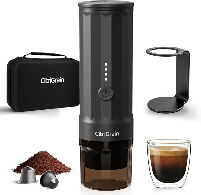 Portable Espresso Machine Self-Heating Travel Espresso Maker with USB-C Charging Compatible with Ground Coffee &amp NS Capsules All-in-One Travel Kit with Carrying Bag &amp Stand
