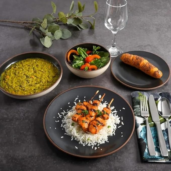 Ceramic Round Plates and Bowls 16pcs Dinnerware Set Classic Bowl Service for 4