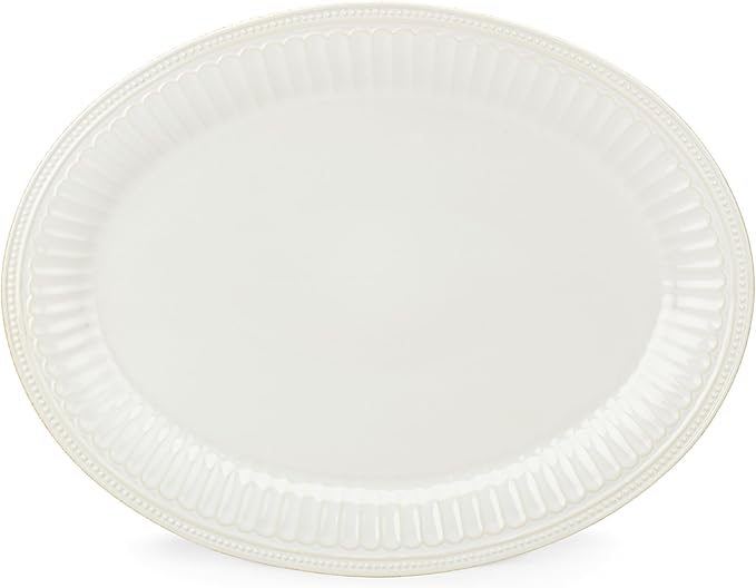 Lenox Serveware Lenox French Perle Groove White Serving Platter Oval Shape 16-Inch Stoneware Dishwasher Safe Turkey Platter for Thanksgiving Winter Hosting Christmas Serving (White 1 Piece)