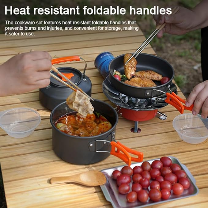 Camping Hiking Cookware Set Outdoor Portable Picnic Cookware Kit Alumina Pot Frying Pan Set Travel Cooking Accessory