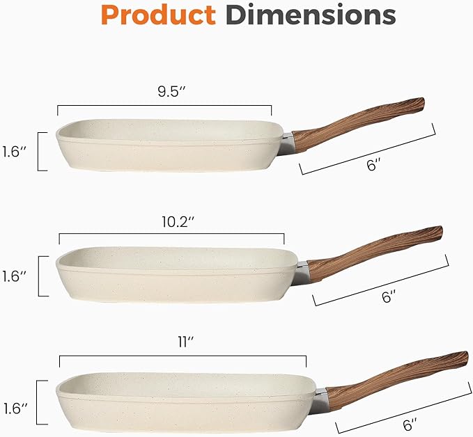 NEWBULIG Nonstick Frying Pan Skillets Set with Detachable Stay-Cool Handle Non toxic Induction Cookware Free of Intentionally Added PFOA Dishwasher ＆ Oven Safe (9.5 10.2 11) Beige