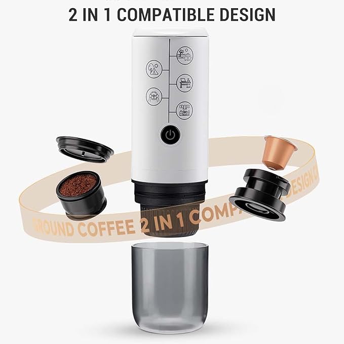 Asixxsix Portable Espresso Maker 120ml Cordless Rechargeable Travel Coffee Maker Automatic Shut Off 17 Bar Pressure Electric Capsule Coffee Machine for Outdoor Home Office Car Camping