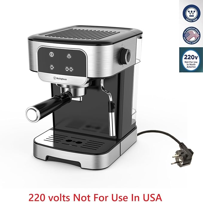 Dynastar 220 Volts Espresso Maker With Milk Frother -20 Bars-1200 Watts-Touch Control-Bundle 220-240 Volts (Not For Use In USA)
