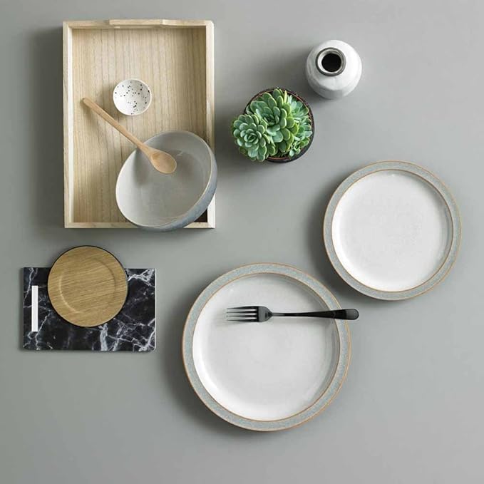 Denby Elements Light Grey Dinner Set - 4/12 Piece Ceramic Tableware - Dishwasher &amp Microwave Safe - 4 Dinner Plates 4 Medium Plates 4 Cereal Bowls