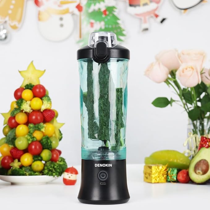 DENOKIN Portable Blender 20oz Vessel Cordless Personal Size Blend with 6 Blade and a Travel Lid (Elegant Black)