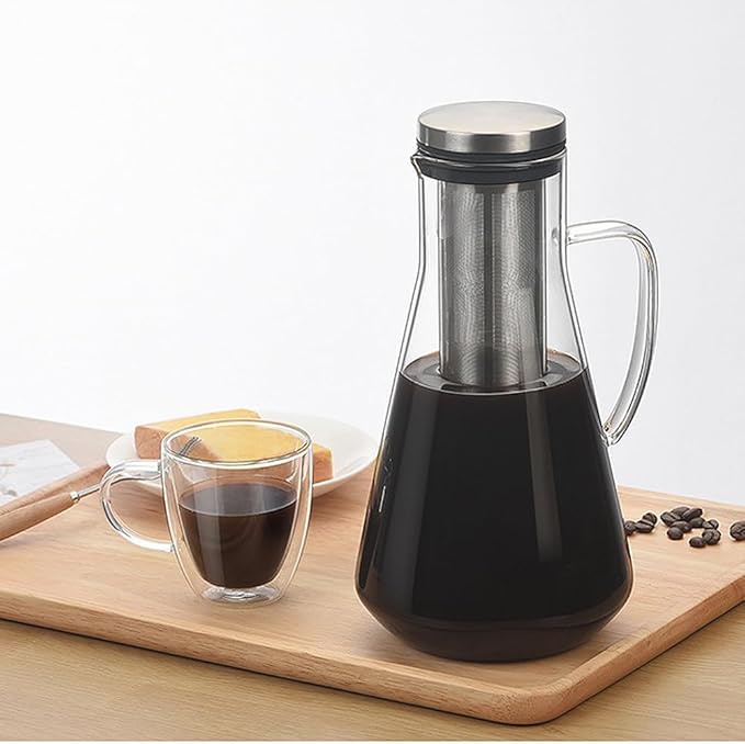 CANDeal Cold Brew Iced Coffee Maker Glass Iced Tea &amp Coffee Cold Brew Maker and Pitcher with Silicone Cap &amp Removable Stainless Steel FilterTea Infuser with Spout (54oz)