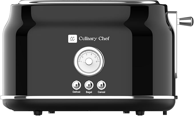 Frigidaire ETO102-WHITE 2 Slice Toaster Retro Style Wide Slot for Bread English Muffins Croissants and Bagels 5 Adjustable Toast Settings Cancel and Defrost 900w Black