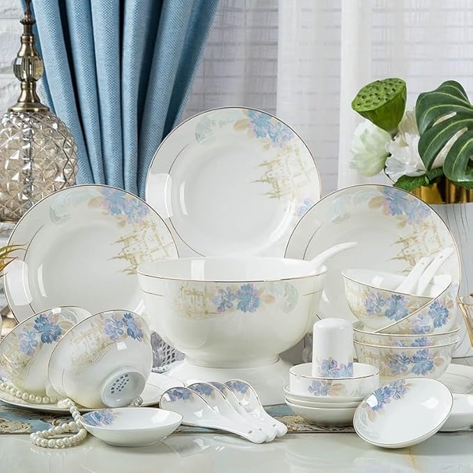 28Pcs Dinnerware Sets Ceramic Dinnerware Set Simple Bone Tableware for Home Daily Use Gift Set for Family Dining