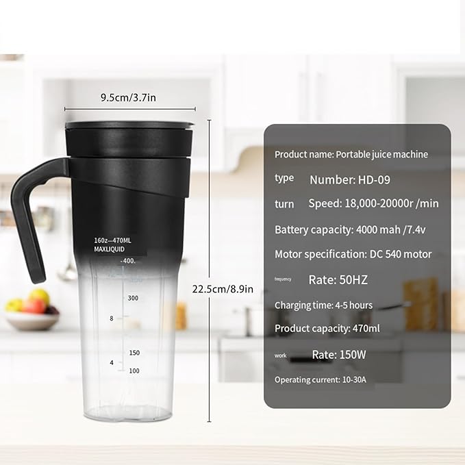 Portable Blender For Shakes 16oz Rechargeable With 6 Sharpness Multifunctional Cup Rechargeable Blender