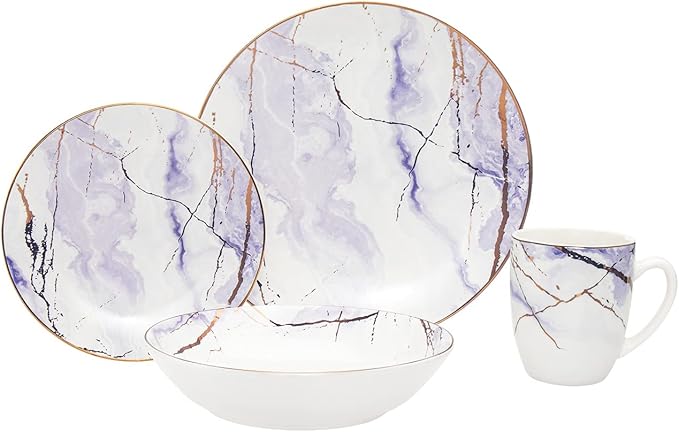 Godinger Dinnerware Set &amp Tableware Set with Dinner Plates Salad Plates Soup Bowls 4 Coffee Mugs - 16 Piece Set Devon Collection