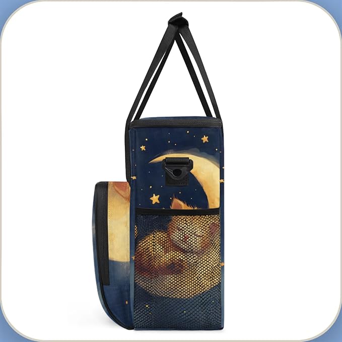 Cat Star Moon Coffee Maker Travel Bag for Keurig K-Mini/K-Mini Plus Insulated Waterproof Tote with Pockets Portable Single-Serve Brewer Case