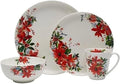 Mikasa Winter Poinsettia Holiday Bone China Lightweight Chip Resistant Dinnerware Set Service for 4