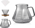 Bincoo Pour Over Coffee Maker Set - Borosilicate Glass Dripper with Walnut Handle &amp Glass Lid 50 pcs Paper Filters Included - 600ml Pour Over Coffee Dripper for Home Café &amp Camping (Dark Gr
