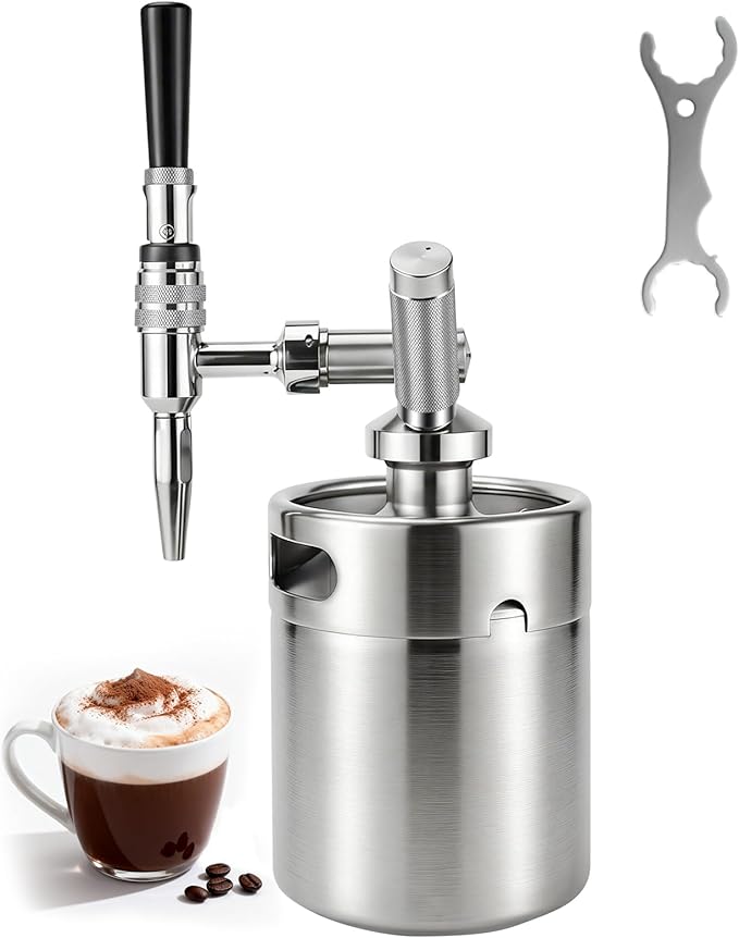 Nitro Cold Brew Coffee Maker 64oz SS Mini Keg Cold Brew Maker Nitro Coffee Machine System with Pressure Relief Valve &amp Stout Creamer Faucet Nitro Keg Coffee Growler for Homebrewing