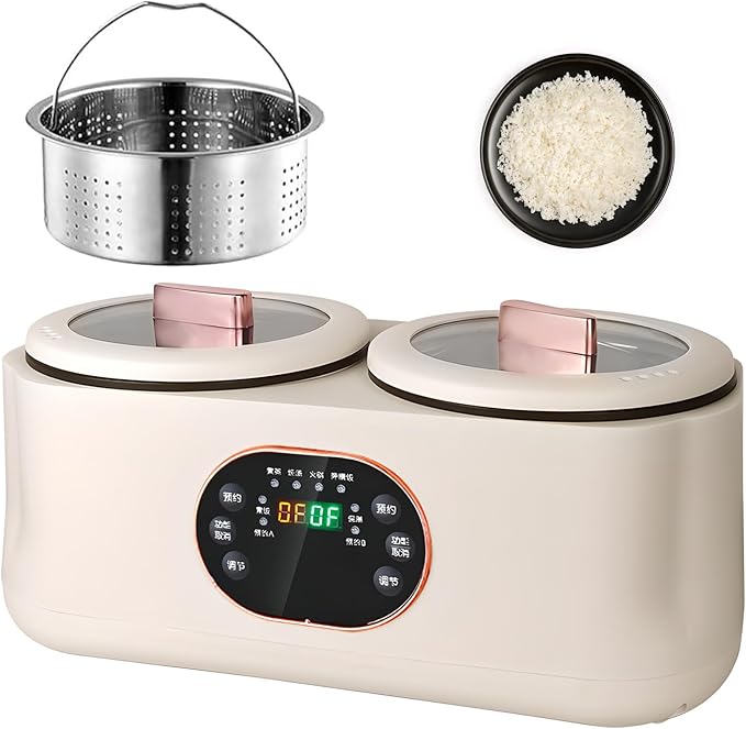 Double Slow Cooker 1.8L+1.8l Rice Cooker with Double Pots Double Spelling Low Sugar Rice Cooker Non-stick Liner