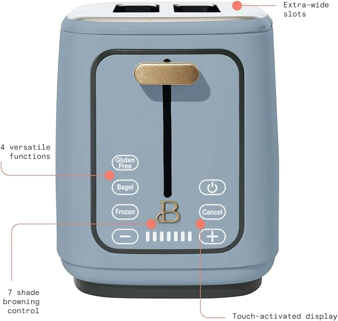 Smart Kitchen Toaster with Touch Interface and Preset Modes Advanced Two-Slice Toaster with Wide Slots and 7 Browning Levels (Cornflower Blue)