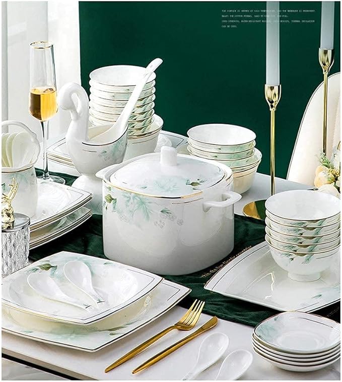 Dinnerware Set Nordic Light Luxury Phnom Penh Soup Pot/Plates Ceramic Plates and Sets for Restaurant and Wedding Gifts/Bone China Dinner Set (A)
