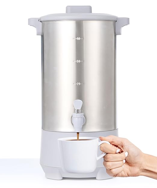 SYBO 40 Cup Coffee Urn Commercial Grade Stainless Steel Percolate Coffee Maker Removable Filter Easy to Clean Hot Water Urn for Catering Hot Beverage Dispenser with Cool-Touch Handles 6L Grey